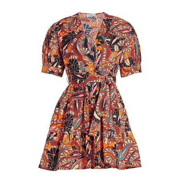 ALC Carey Printed Puff Sleeve Dress in Multi - 4 - Picture 1 of 6